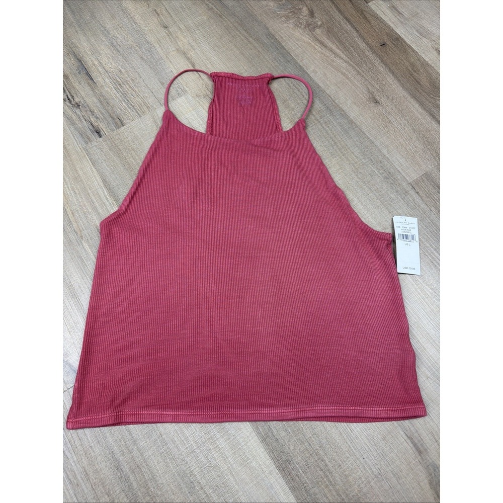 American Eagle Ribbed Tank Top Pink Sleeveless Racerback Women's L NWT